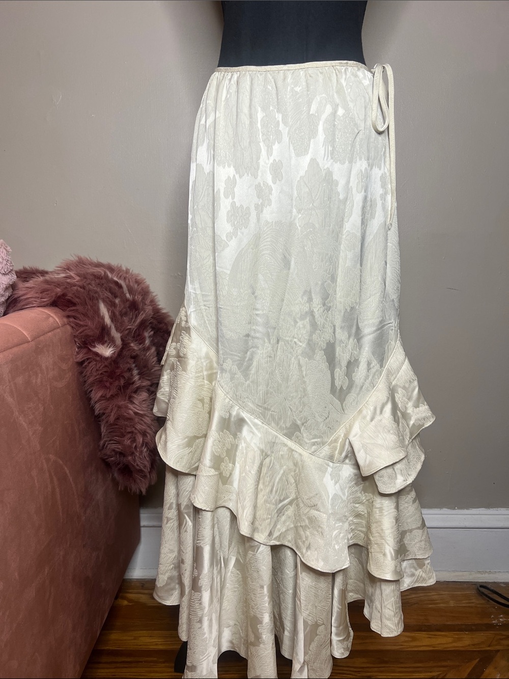 Free People Cream Ruffled Maxi Skirt